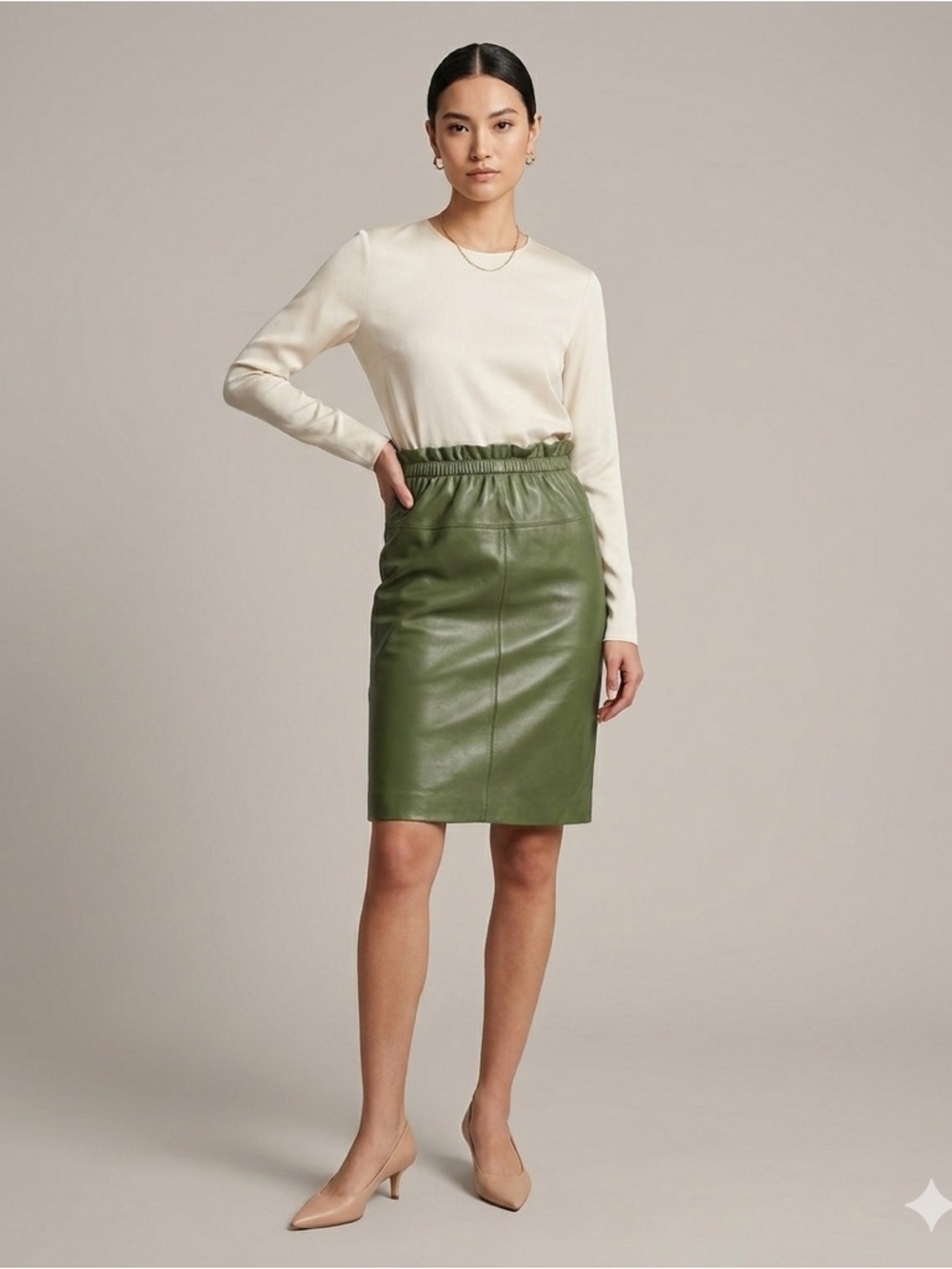 3.1 Phillip Lim Olive LambLeather Pencil Skirt